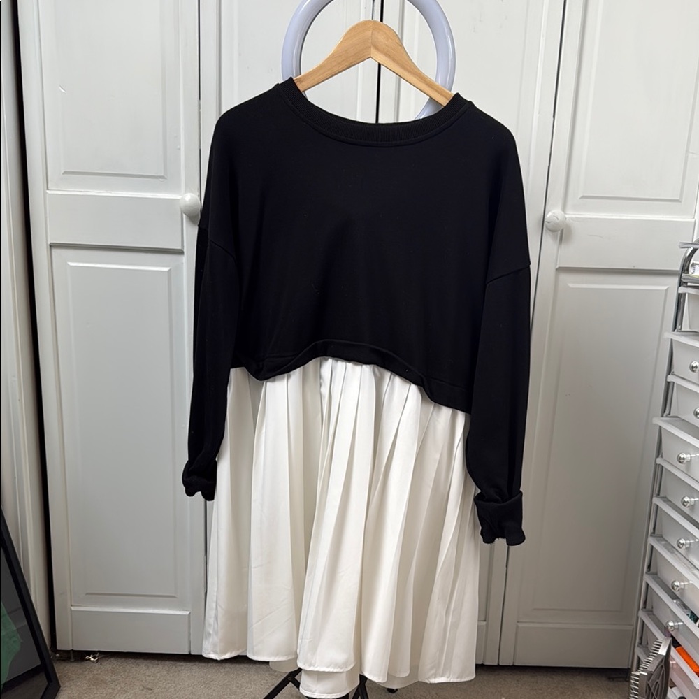 Black and White Cropped Sweater Dress
